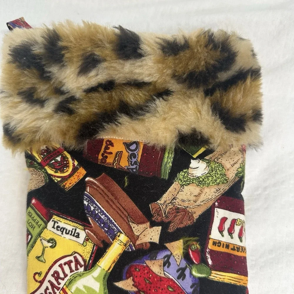 Christmas Stocking Chile Peppers Hot Salsa Tequila Spicy Faux Fur Trim Lined 14